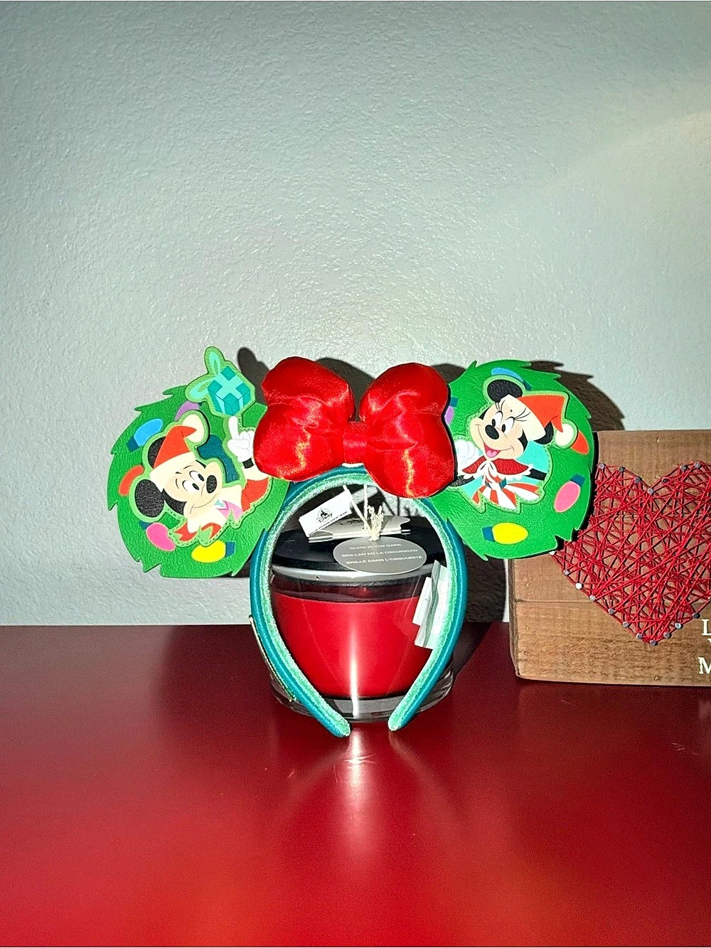 Disney Mickey & Minnie Christmas Ear Headband Green & Red